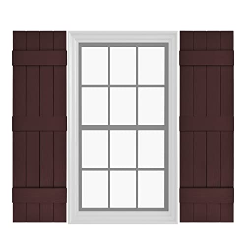 Pontiac Trail Board & Batten Vinyl Shutters (1 Pair) | 14.5'x63' (4-Board) - Dark Cherry Mocha | Exterior Window Shutters | Includes Mounting Hardware | Simple Installation | Made in USA