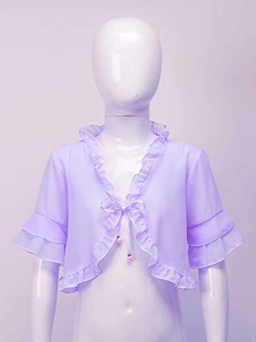 easyforever Kids Girls Bolero Shrug Mid-Sleeve Ruffle Edge Chiffon Shawl Pearls Pendant Lace-up Straps Cardigan Wrap Top3