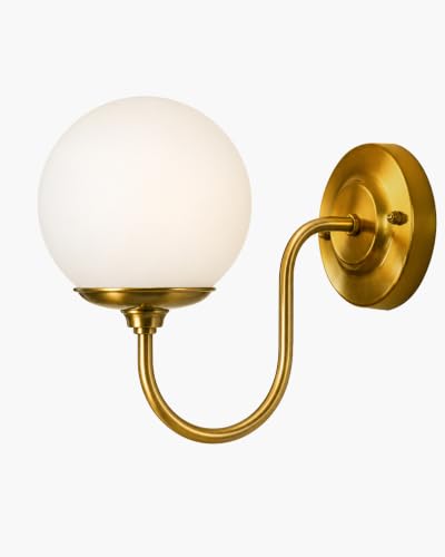 Image of Homesake Antique Brass Wall Sconce with White Pleated Fabric Shade, Vintage E27 Wall Light Fixture, Industrial Gold Wall Lamp for Bedroom, Living Room, Bathroom, Hallway & Home Decor