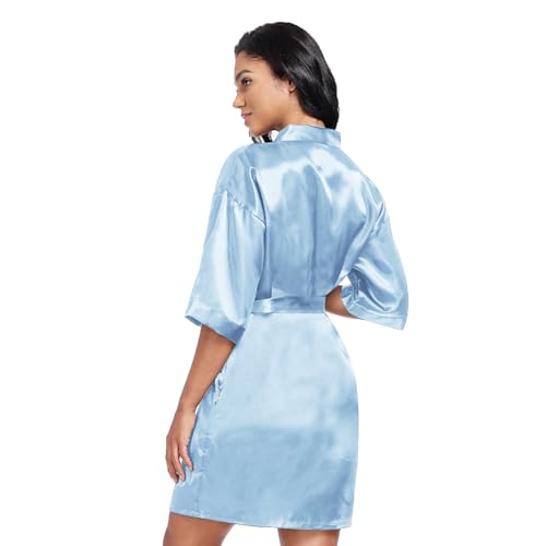 Image of Women's Short Satin Robes Lightweight Silky V-Neck Sleepwear Wedding Bridal Party Bride Bridesmaid Bathrobes