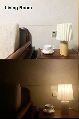 Afortlo Pleated Table Lamp, Small Boho Decorative Nightstand Night Light Solid Wood Base Pleated Shade Desk Lamp For Bedroom,Living Room,End Table Or Office With Bulb(Beige) #TOP5