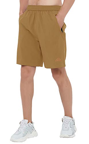 Rdruko Men's Quick Dry Sports Shorts Lightweight Running Outdoor 7 Inch Active Shorts With Zipper Pockets(Khaki, Us S) #TOP2