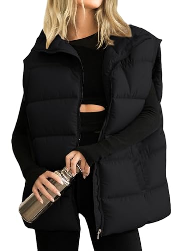 Huaqiao Women's Quilted Puffer Vest Stand Collar Sleeveless Coat Zipper Winter Gilet Jacket