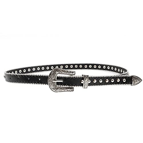 Women's Leather Belt Fashion Skinny Dress Belt Vintage Western Studded Waist Belt