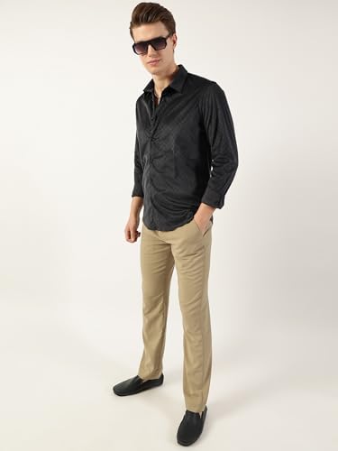 Image of Thomas Scott Men's | Solid | Textured Fabric | Full Sleeve | Slim Fit | Polyester-Blend | Spread Collar | Casual Shirt