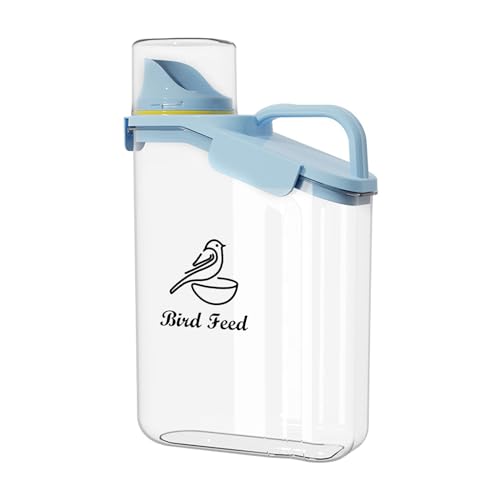 Brabtod Bird Seed Storage Container Portable-3 Qt/2.8 L Clear Plastic Pet Food Container-with Measuring Cup,Airtight Wild Bird Seed Dispenser for Storing Sunflower Seed|Squirrel proof|BPA Free-Blue