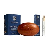 Caswell-Massey Woodgrain Luxury Bundle | Mens Cologne with Woodgrain Sandalwood | Triple-Milled Soap Bar | Plant-Based, Essential Oils, Made in USA | Cologne 3 oz & 1 x 5.8 oz Bar