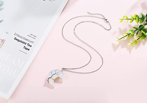 Image of XIANNVXI Tree of Life Wire Wrapped Crescent Moon Pendant Necklace Reiki Healing Crystal Stone Necklaces Natural Gemstone Quartz Jewelry for Women