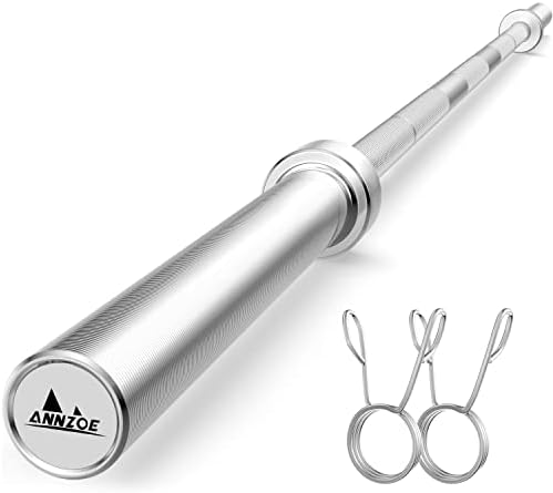 Olympic Barbell Bar 7-Foot Weight Bar, Rated 700 lbs for Weight Capacity, Men’s Solid Iron Weighted Workout Barbell Weight Straight Weightlifting Technique Bar (Silver)