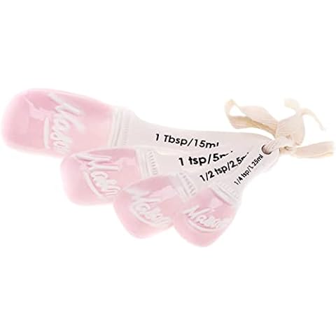 Pink Ceramic Mason Jar Measuring Spoons - Cute Teaspoon Tablespoon Measuring Set - Kitchen Essentials Valentines Gift - Kitchen Tools- Vintage Farmhouse Kitchen Gift - 4 Piece Set by Goodscious Cover