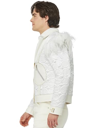 Smiffys Elton John Feather Jacket for Adults, Quilted Jacket with Feather Shoulders, White, Officially Licensed, Ideal for Music-Themed Fancy Dress with Feather Embellishments Halloween - Image 2