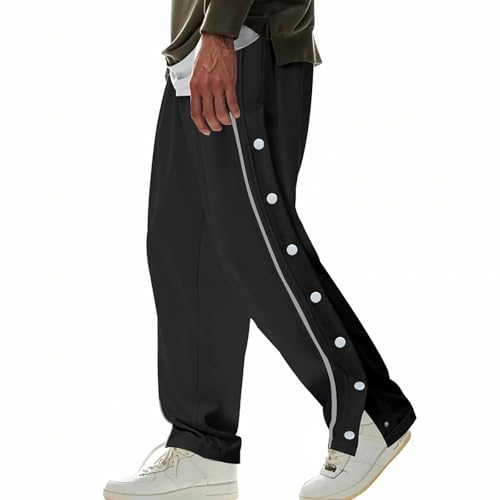 Side Button Pants for Men Elastic Waist Drawstring High Split Sweatpants Post-Surgery Tear Away Pants