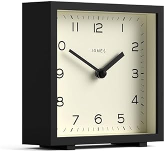 JONES CLOCKS® Disco Desk Clock | Sleek Square Design | Black | Stylish and Easy to Read for Shelf, Table, Mantel or Bedside