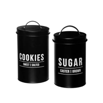 Kit 2 Latas Potes Mantimentos Manhattan com Tampa Sugar e Cookies Jogo Conjunto Metal (Preto)
