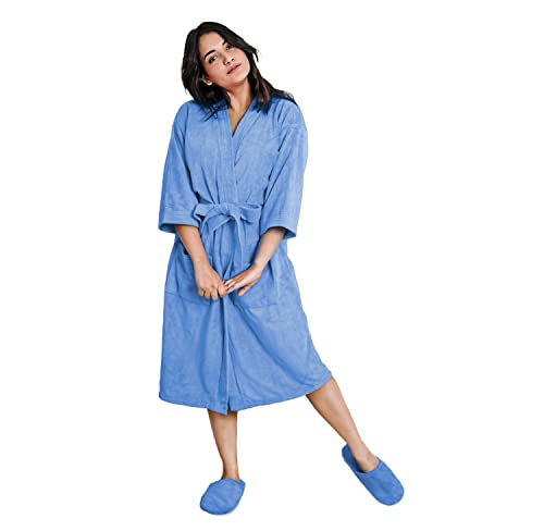 Image of Sassoon Venir Microfiber Bathrobe with Slippers for Men & Women, Unisex Luxury Bathrobe Towel, Spa Robe Combed (Pack of 1) - Heaven Color