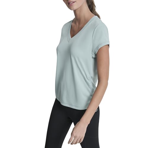 Image of DKNY Women's Short Sleeve V-Neck Tech Ruched Side Seam Active T-Shirt