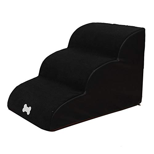 Hundetreppe 3 Schichten Haustiertreppe katzentreppe mit Plüschbezug Leiter Hunderampe für kleinen Hund Teddy, 60x42x39 cm, grau (black-60x40x40cm ) Cover