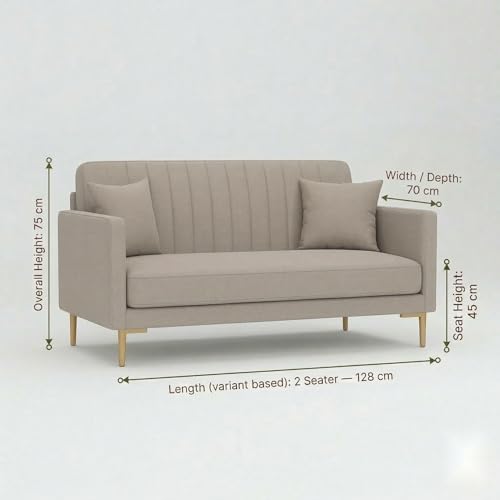 Image of Velum 3 Seater Sofa for Living Room & Office | Premium Fabric Upholstery | Solid Wood Frame | Comfortable Seating | 3 Years Warranty (Beige, 2 Seater Sofa)