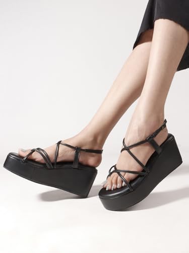 Image of TRYME Women Open Toe Comfort Multi Strap Stylish Daily Wear Wedge Heel Sandals