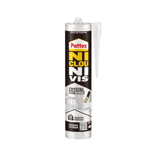 Pattex – Ni Clou Ni Vis Fix Crystal (tube de 208 g) – Colle de fixation extra forte pour intérieur et extérieur – Mastic transparent adhérence...