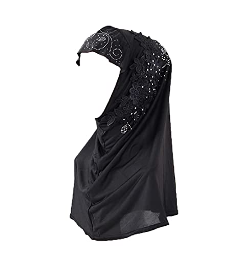 Teen Girls Floral Muslim Hijab Soft One Piece Turban Headscarf Breathable Sun Protection Arabian Islamic Full Head Scarf Hair Loss Caps Headwear Stretchy Anti-Uv Neck Chest Head Cover #TOP6