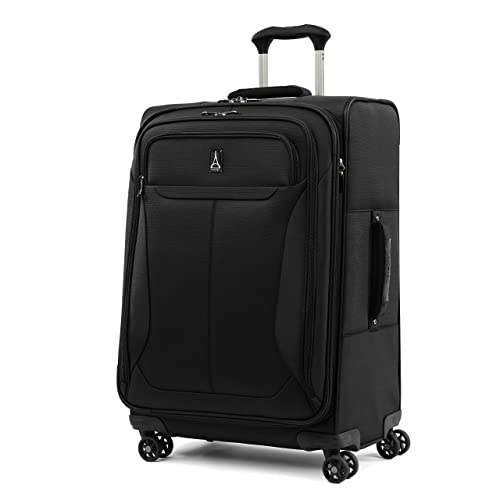 Travelpro Tourlite Softside 25″ Expandable Luggage with 4 Spinner Wheels, Lightweight Suitcase, Checked Medium, Black