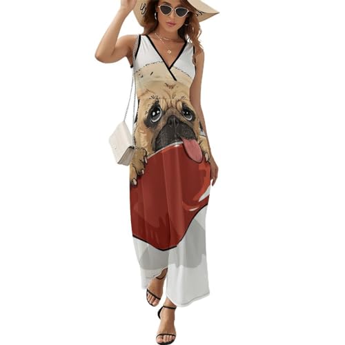 Robe maxi col V imprimé Carlin - Robe longue d'été sans manches style plage