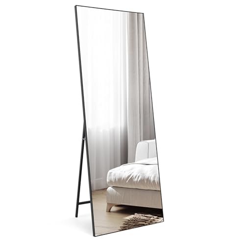 EXYGLO Helkroppsspegel 165 x 60 cm – stående spegel eller väggspegel, svart plastram, HD, stor spegel för sovrum, vardagsrum, hall, omklädningsspegel