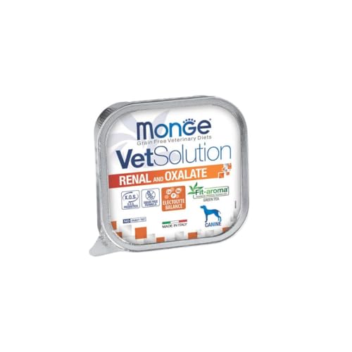 Monge Vetsolution Renal and Oxalate Umido Cane All Breeds,alimento completo per cani di tutte le taglie per il supporto della funzione renale | 6 scatolette da 150 grammi l’una.