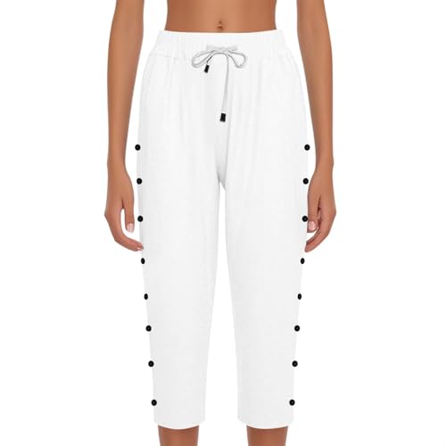 Linen Capri Pants for Women Striped Side Buttons Drawstring Capris Casual Comfy Baggy Beach Trousers Pant3