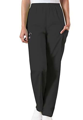 Scrub Pants For Women Workwear Originals Pull-On Elastic Waist 4200P, L Petite, Black #TOP3