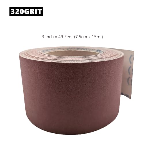 320 Grit Sandpaper Roll, 3 Inch x 49 Feet Emery Cloth Roll Aluminum Oxide Abrasive Paper Roll Continuous Sandpaper for Metalworking, Woodworker, Furniture Repair, Sanding Automotive Plumbing