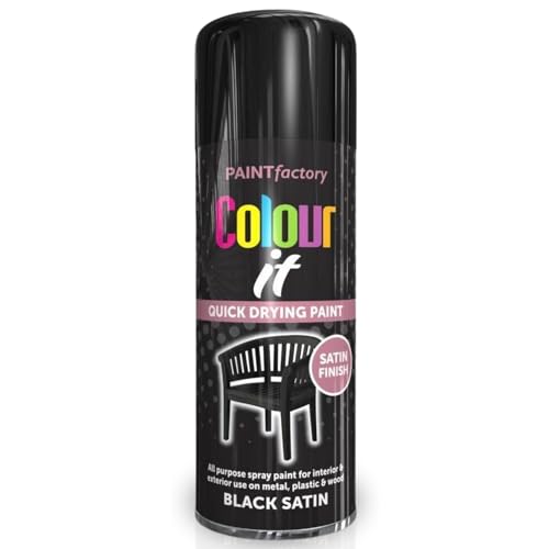 Satin Black Spray Paint - 250ml All Purpose Black Spray Paint for Wood, Metal, Plastic - Aerosol Quick Drying Black Spray Paint for Metal - Professional Quality Finish Black Furniture Spray Paint