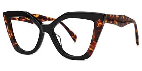 Image of Zeelool Stylish Acetate Cat Eye Blue Light Blocking Glasses Computer Eyewear for Women Oversized Eyeglasses Spitler ZJGA100148-01 Black-Tortoise