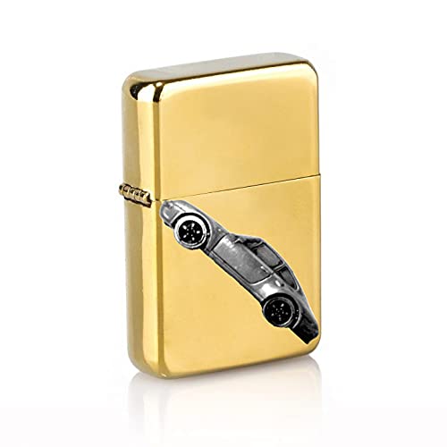 Briquet tempête à essence rechargeable doré et métal gravé voiture allemande 1993