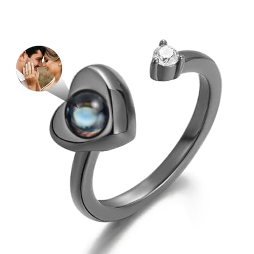 EMIRISTIC Personalized Photo Ring for Women - Custom Picture Birthstone Rose Flower Silver Ring for Valentine's Day, Birthday, Mother's Day Any Special