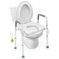 OasisSpace Raised Toilet Seat with handles-300lbs Heavy Duty Commode Chair with Safety Frame, Adjustable Stand Alone Elongated risers with arms for Elderly, Handicap, Disabled