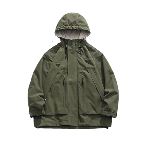 Dninmim Men's Outdoor Cargo Jacket Zipper Hooded Windbreaker Couple Solid Zip Outwear Coat