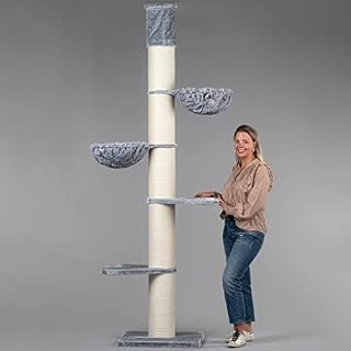 RHRQuality Cat tree for large cats Maine Coon Tower Light Grey floor to ceiling height XXL extra big breed trees scratch post and adult towers furniture scratcher activity centre