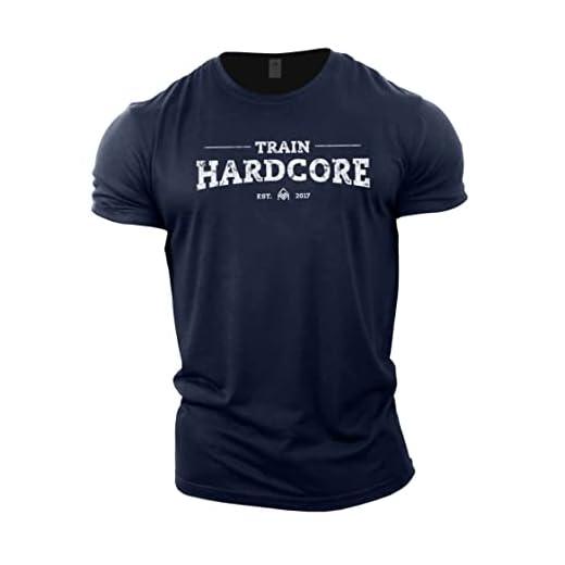GYMTIER Camiseta de gimnasio espartano forjada, para hombre, culturismo, levantamiento de pesas, entrenamiento fuerte, ropa activa, azul marino, XL