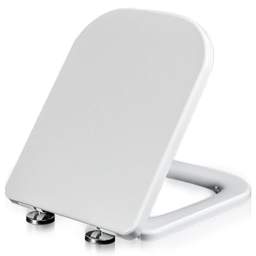 Asiento De Inodoro Con Cierre Suave, Tapa WC Cuadrada De Fijación Superior Con Bisagras Ajustables, Liberación Rápida Para Facilitar La Limpieza, Tapa De Inodoro De Plástico Blanco, 45x36cm (04B)