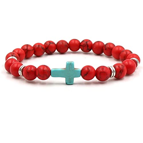 Bracelet diffuseur de pierre de lave pour femmes avec croix turquoise élastique 19cm