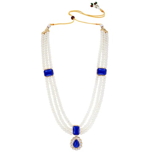 Image of Peora Crystal Faux Pearl Kundan Necklace & Jewellery Set Gift for Women