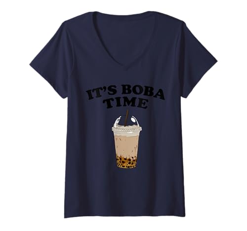 Mujer Boba Tea funny It's Boba Time Camiseta Cuello V