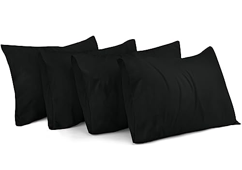 Utopia Bedding - Taies d'oreiller 40 x 60 cm - Lot de 4 Taies d'oreiller - Taies d'oreiller en Microfibre de Polyester brossé avec Fermeture par enveloppe - Noir