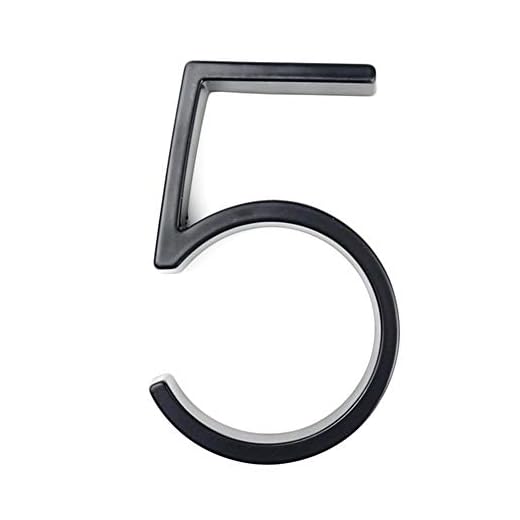 GZSC Dörrnummer 125 mm flytande hus nummer bokstäver stor modern dörr alfabet hem utomhus 12,7 cm. Svart nummer adress plakett streck snedstreck skylt #0-9 självhäftande (färg: 5)