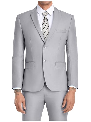 Men's Suit Slim Fit 2 Piece Grey Suits for Men Solid Jacket Pants with Tie Prom Wedding Homecoming Tuxedo Set M