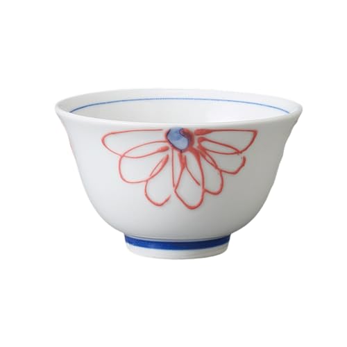 エールネット(Ale-net) 湯呑 煎茶碗 千茶碗 9.3×5.5cm 150cc 一珍花絵反千茶 赤 食洗機対応 電子レンジ対応 美濃焼 日本製
