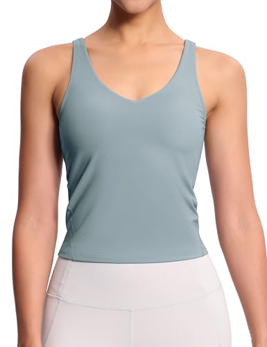 Image of THE GYM PEOPLE Women's Longline Sports Bra Wirefree Padded Workout Yoga Tank Top