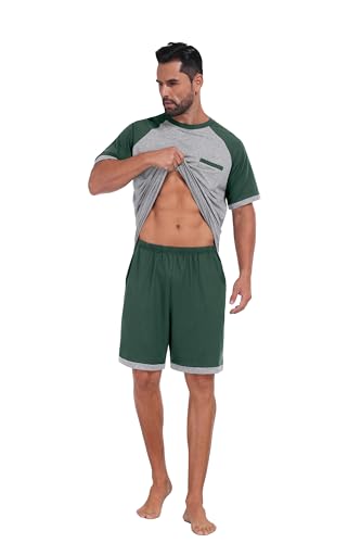 Image of Mens Pajamas Set Lightweight Summer Pjs Sleepwear Soft Comfy Short Sleeve Loungewear With Pocket (S-4X)